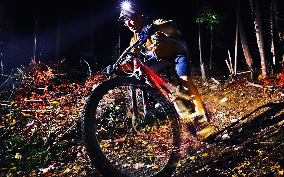 Mountain bike riding at night