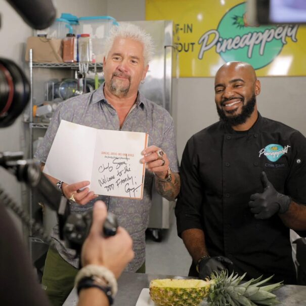 Guy Fieri with Sam Burgess at Pineappetit