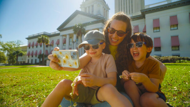 family at the Florida State Historic Capitol taking a selfie