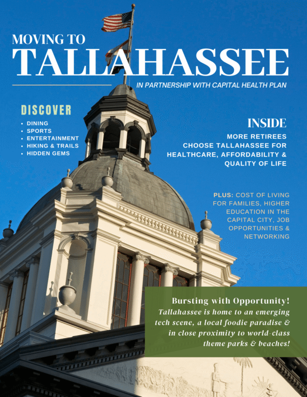 Future Residents' Relocation Guide cover featuring Florida's Historic State Capitol Building with flag